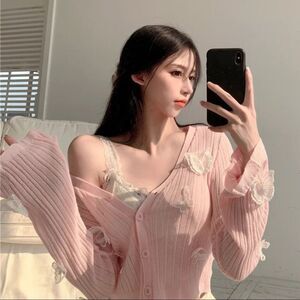 Pink Summer Butterfly Knit Thin Cardigan Size Small